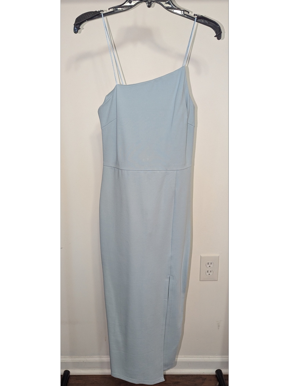 NWOT Women’s Light Blue Asymmetrical Bodycon Midi Dress